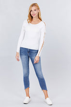 Cargar imagen en el visor de la galería, Long Sleeve W/strappy Detail Round Neck Rib Sweater Top
