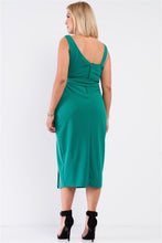 Cargar imagen en el visor de la galería, Plus Sleeveless Asymmetrical Shoulder Front Slit Detail Belted Dress
