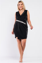 Cargar imagen en el visor de la galería, Sleeveless V-neck Asymmetrical Wrap Rhinestones Detail Fitted Mini Blazer Dress
