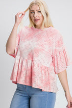 Cargar imagen en el visor de la galería, Tie Dye Ruffled Sleeves And Bottom Eyelet Blouse
