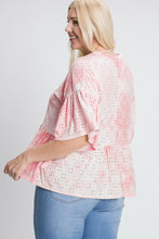 Cargar imagen en el visor de la galería, Tie Dye Ruffled Sleeves And Bottom Eyelet Blouse
