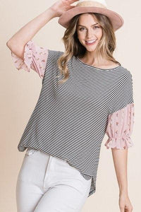 Cute Striped Curved Hem Casual Top