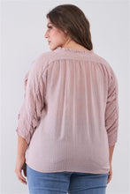 Cargar imagen en el visor de la galería, Plus Striped Frill Neck Gathered Sleeve Detail Button-down Relaxed Boho Top
