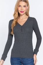 Cargar imagen en el visor de la galería, Long Slv V-neck Placket Thermal Top
