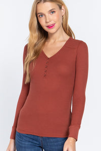 Long Slv V-neck Placket Thermal Top