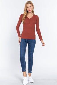 Long Slv V-neck Placket Thermal Top