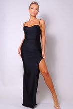 Load image into Gallery viewer, Spaghetti Strap Pleated Bust Front Slit Maxi Dress
