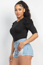 Cargar imagen en el visor de la galería, Round Neck Puff Ruched Sleeve Top
