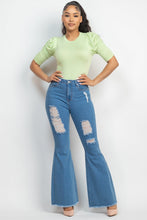 Cargar imagen en el visor de la galería, Round Neck Puff Ruched Sleeve Top
