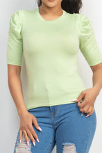 Cargar imagen en el visor de la galería, Round Neck Puff Ruched Sleeve Top
