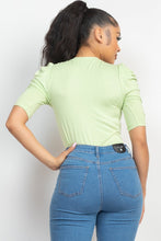 Cargar imagen en el visor de la galería, Round Neck Puff Ruched Sleeve Top
