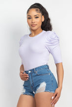 Cargar imagen en el visor de la galería, Round Neck Puff Ruched Sleeve Top
