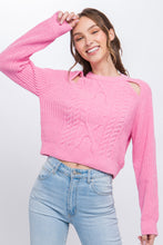 Cargar imagen en el visor de la galería, Knit Pullover Sweater With Cold Shoulder Detail
