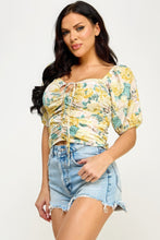 Load image into Gallery viewer, Floral Print Lace Up Ruched Crop Top
